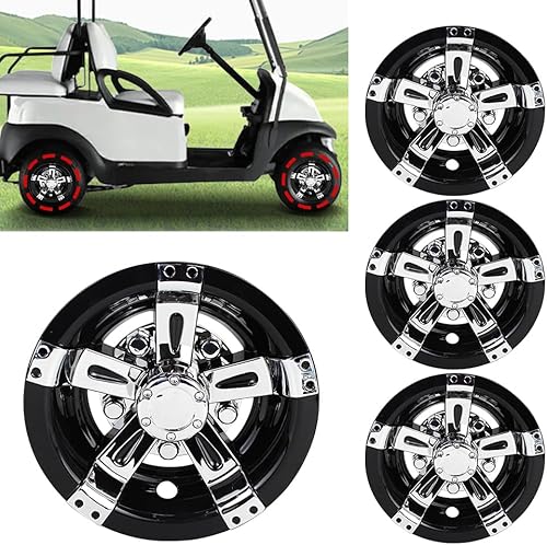 Tapas centrales de 8 pulgadas, cromadas y negras, 4 unidades, compatibles con carrito de golf, EZGO Club Car Yamaha y tapacubos (no compatible con