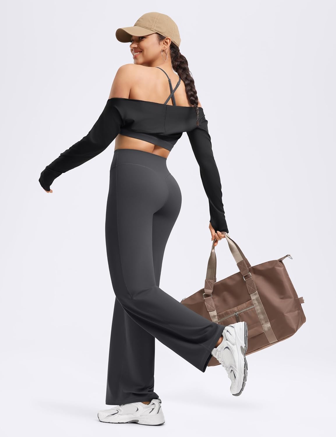 POSHDIVAH Creamlift Straight Leg Yoga Pants - 29"/31"/33" High Waisted No Front Seam Wide Leg Leggings Workout Bottoms