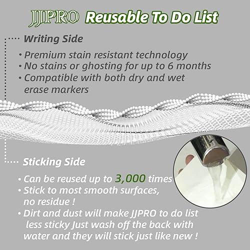 Miniatura 3 de JJPRO Pizarra blanca no magnética de borrado en seco para nevera, tabla de tareas para varios niños, se adhiere a todas las superficies lisas (por