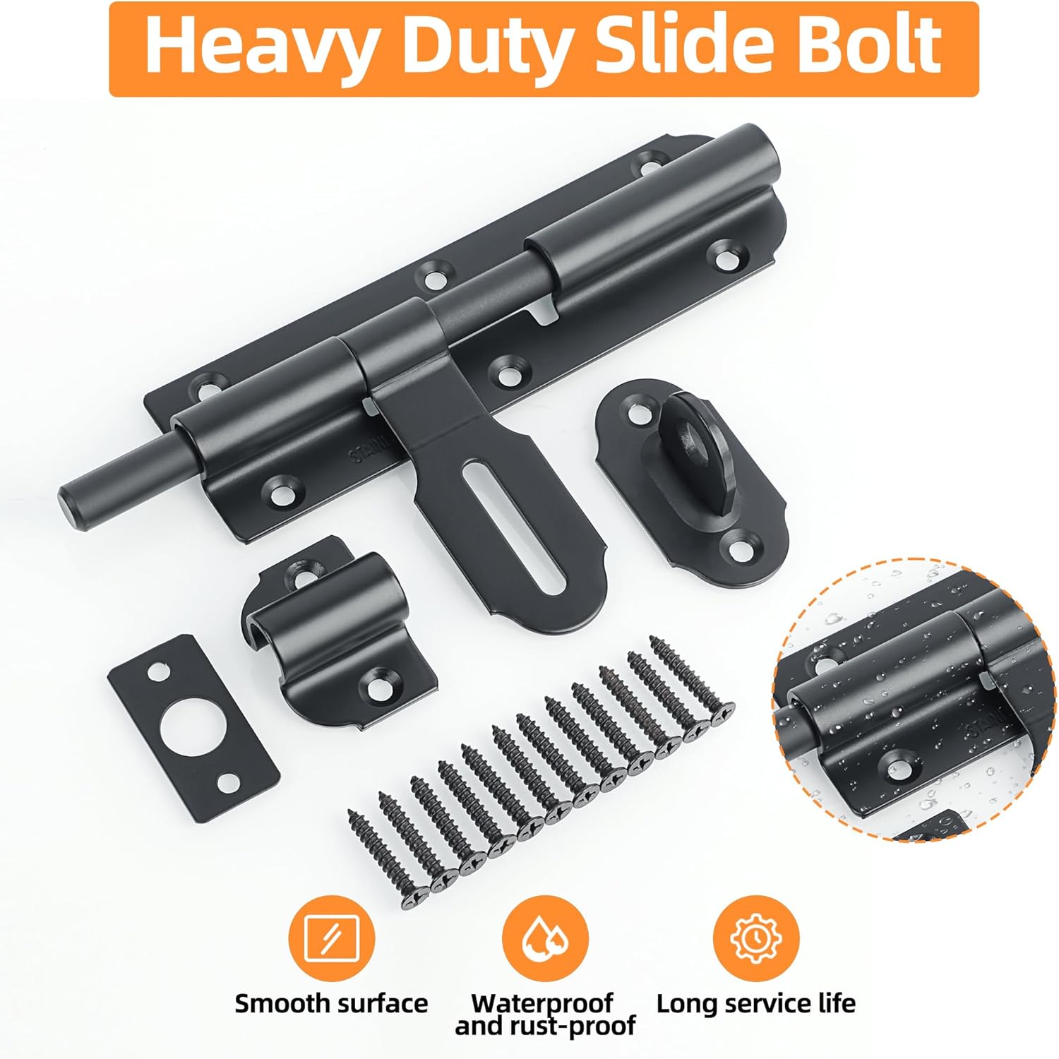 Alise 6 Inch Slide Bolt Gate Latch,Heavy Duty Barrel Bolts with Padlock Hole,Safety Door Lock,Double Sided Gate Hardware for Wooden Fence, Outdoor Fence MCX1000B-6C