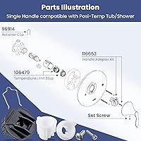 Vista 3 de Enhon Kit de adaptador de mango de ducha de repuesto para 116653, compatible con cartucho de válvula de grifo de ducha Moen Posi-Temp, kit