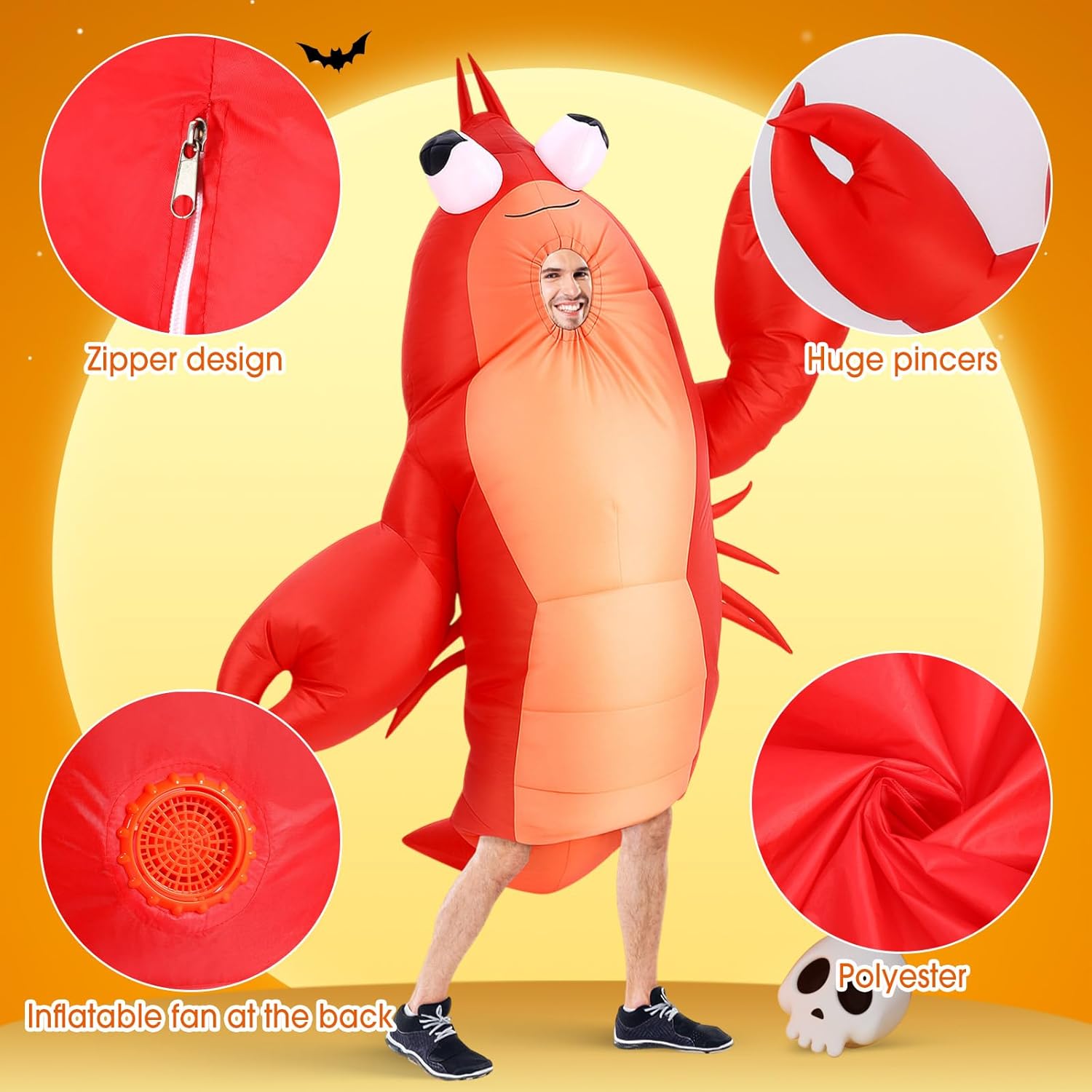Inflatable Lobster Costume Adult Funny Inflatable Halloween Costumes Crawfish Costume Blow Up Costumes for Men Women Halloween Cosplay Theme Party - Image 6