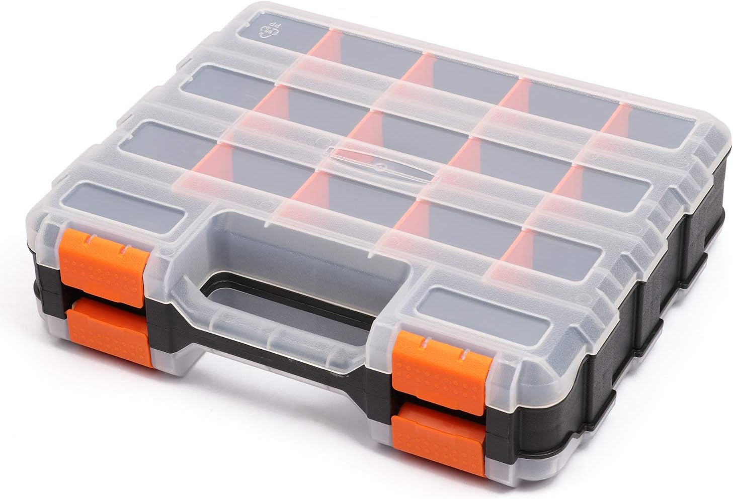 Makitoyo Double Side Tools Organizer, Customizable Removable Plastic Dividers, Hardware Box Storage, Excellent for Screws,Nuts,Small Parts, 34-Compartment, Black/Orange,12.6"L x 10.6"W x 3.2"H