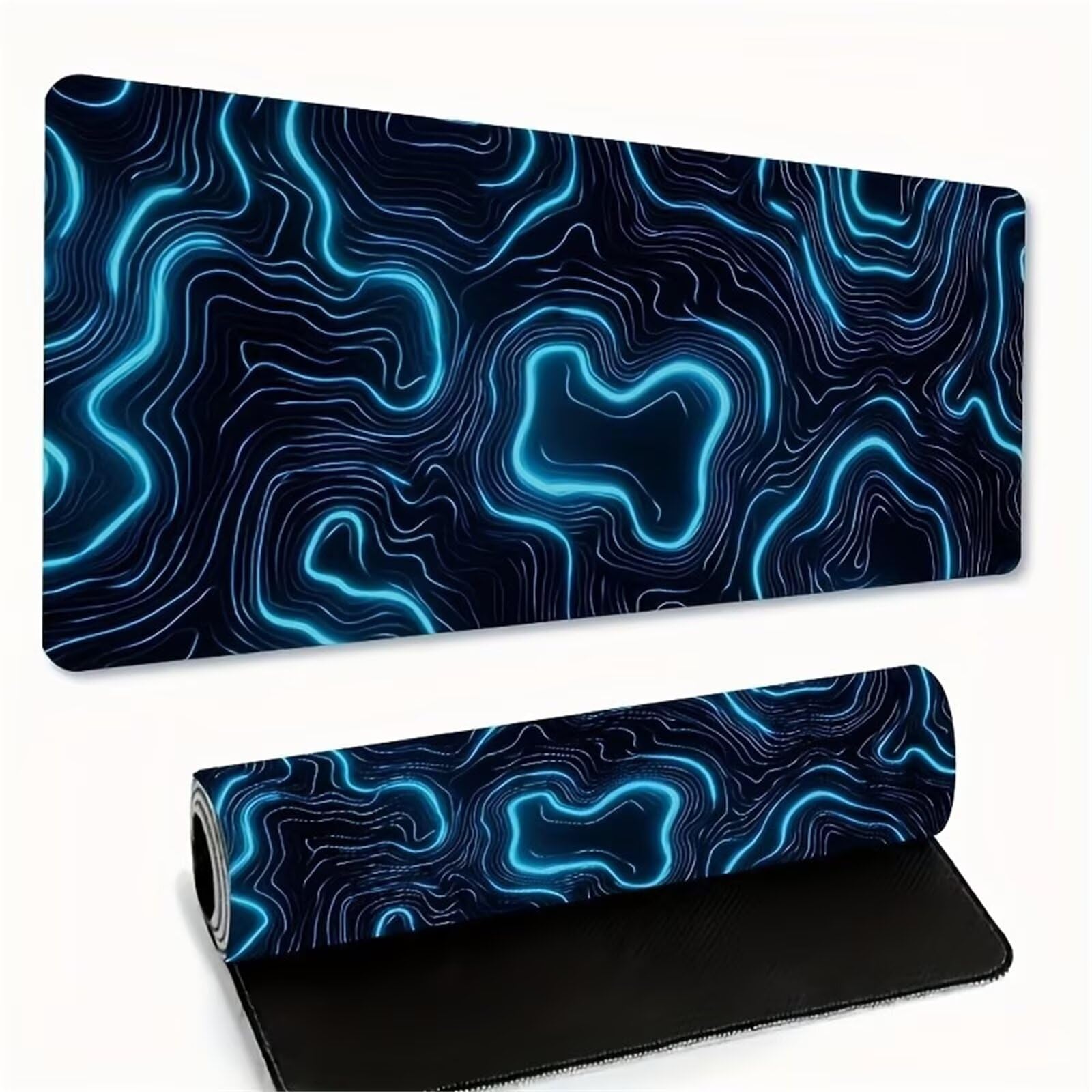 Tappetino per Mouse Gaming XXL 1200x600x2 mm, Mousepad Extra Large da Scrivania con Bordi Cuciti, Tappetino per Tastiera Antiscivolo, Superficie Ottimizzata per Sensori Ottici, Fluido Nero Blu