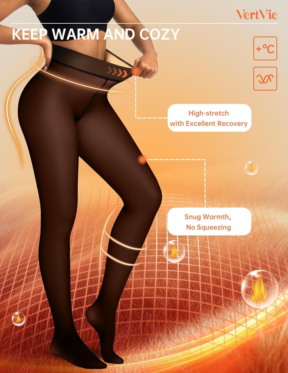 Vertvie Fleece Lined Tights Women Crotch One Seam Line Warm Sheer Pantyhose Fake Translucent Thermal Thick Tights Leggings - Image 3