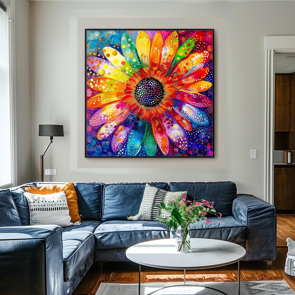 Bgraamiens Puzzle-Colorful Rainbow Pointillisme Gerbera Flower Jigsaw Puzzle 1000 Pieces Puzzles for Adults,Flower Artwork for Adults,Color Challenging Puzzle