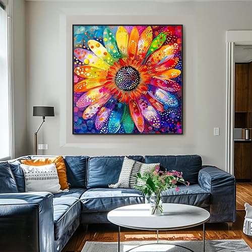 Miniatura 4 de Bgraamiens Rompecabezas colorido arco iris Pointillisme Gerber Flower rompecabezas de 1000 piezas para adultos, ilustraciones de flores para