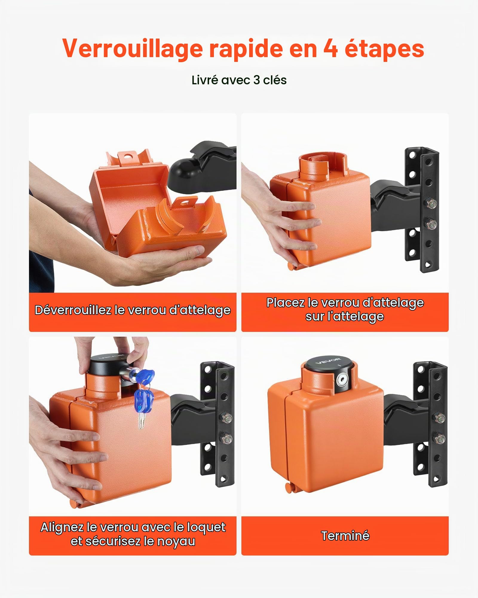VEVOR Antivol Attelage Remorque Compatible avec Coupleurs à Tête Coulée Demco 50,6 mm 58,6 mm, Verrou Attelage Remorque Robuste avec 3 Clés, Verrouillage Sécurité pour Camping-cars, Remorques, Bateaux