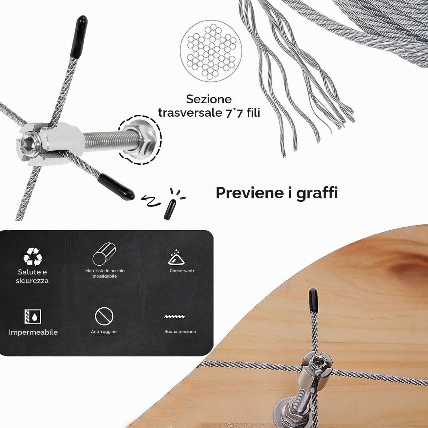 Supporto per Piante Rampicanti in Acciaio Inox,Sistema Professionale Completo,Corda da Parete per Piante in Durevole(16 Supporti, 24m Corda)