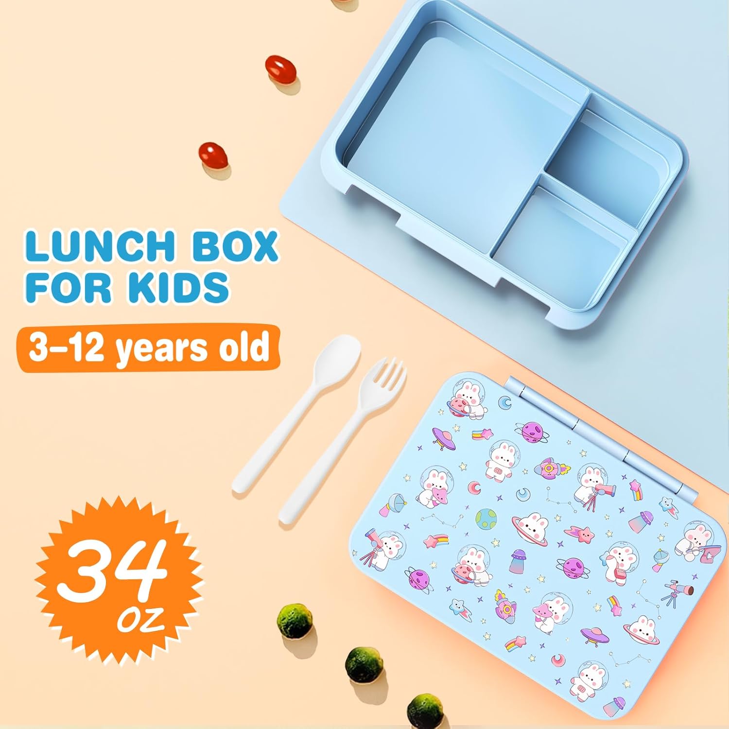 Girls Backpack with Bento Lunch Box Set, Kawaii Bunny School Backpack for Girls with Leak-proof Lunch Containers Lunch Bag Pencil Case for Kindergarten Elementary Preschool School Blue - Image 6