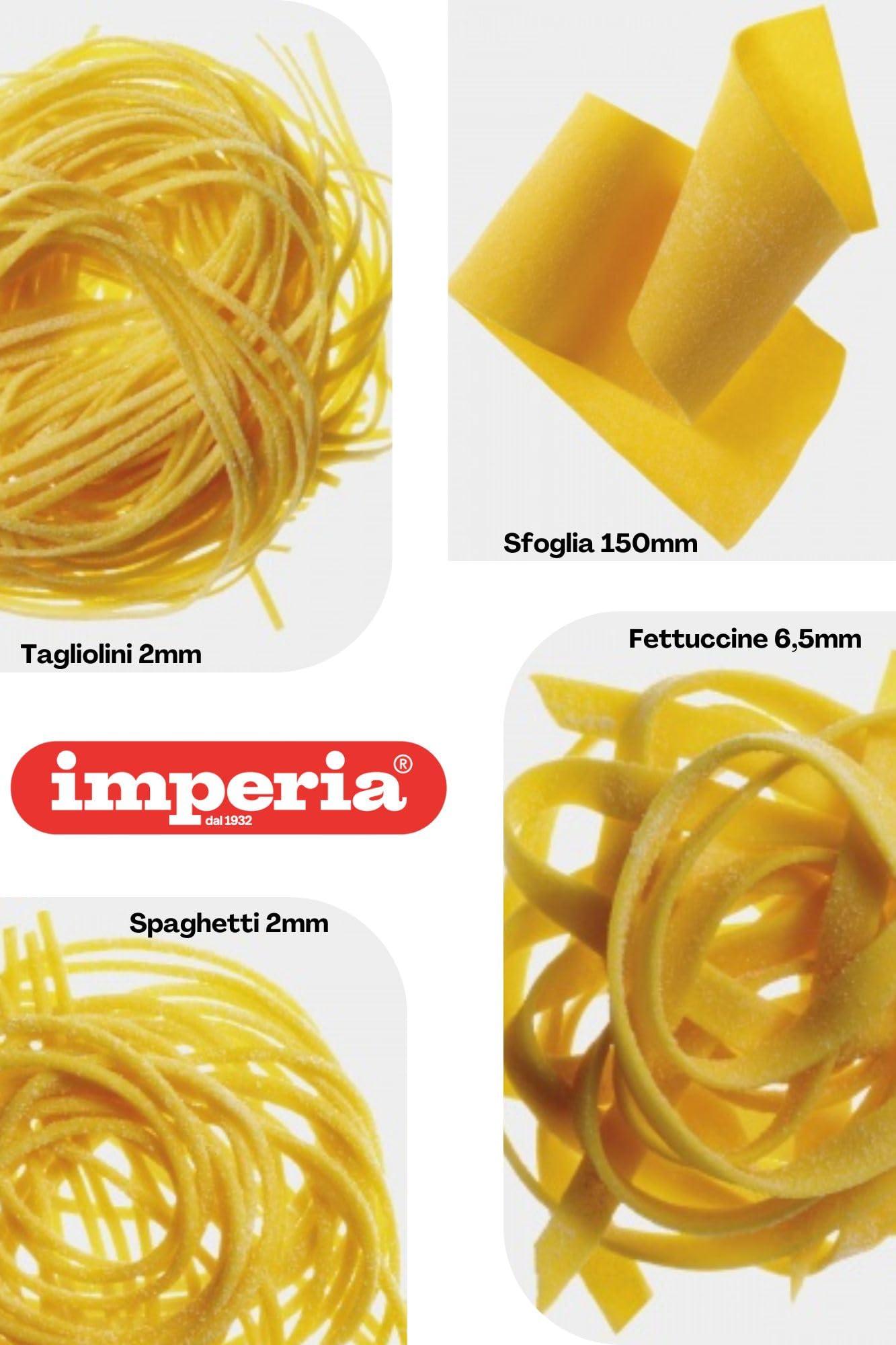Imperia La Tua Pasta Titania. Nudelmaschinen-Geschenkset mit Zubehör. 100% Made in Italy. Set bestehend aus frischer Nudelmaschine, Ravioliform, Nudelschneider, Nudelverteiler und Nudelholz.