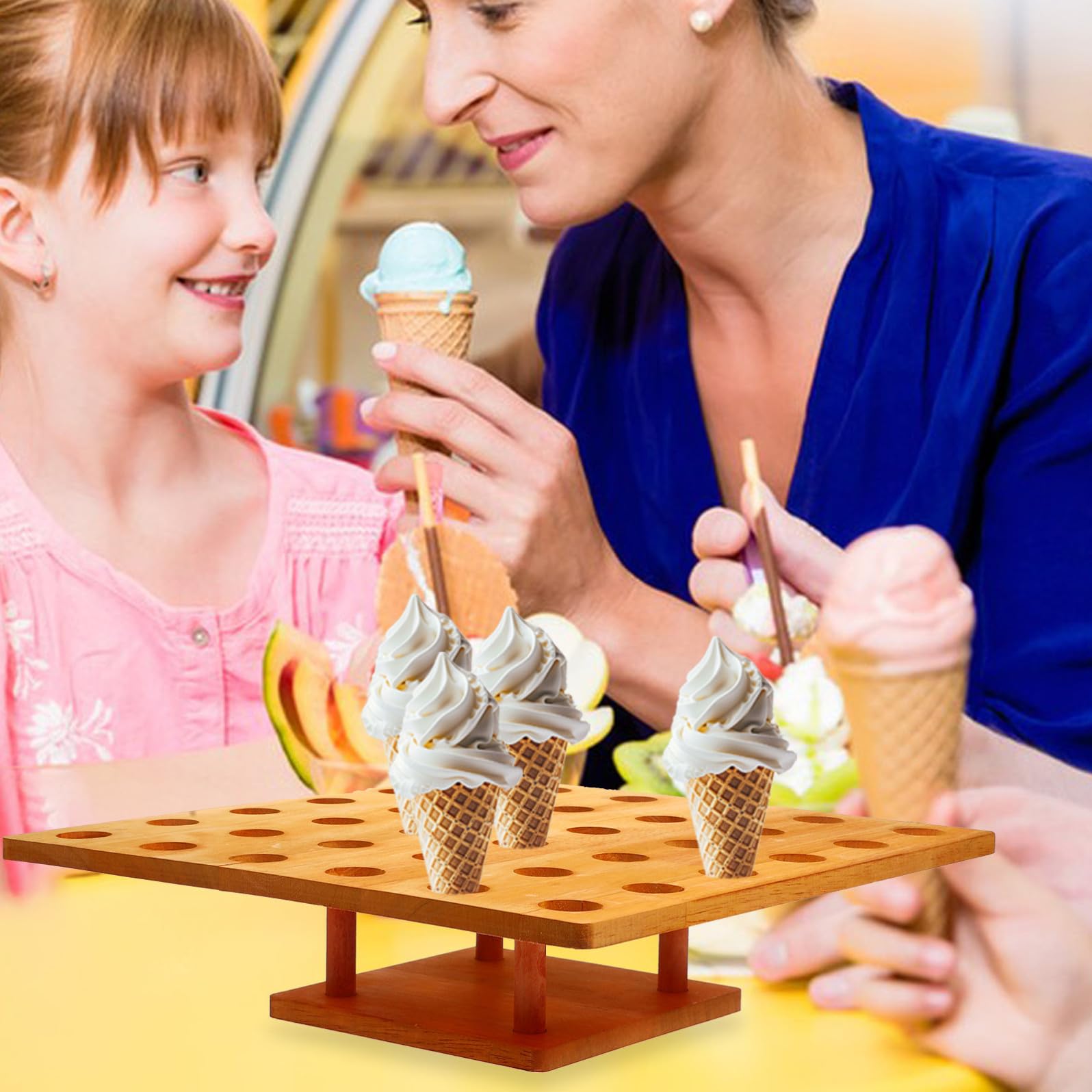 CRAFTHROU Porta Cono Gelato in Legno Arancia Robusto e Lucidato, Supporto da Banco per Sushi Hand Roll e Coni Uovo, per Gelaterie e Mercati