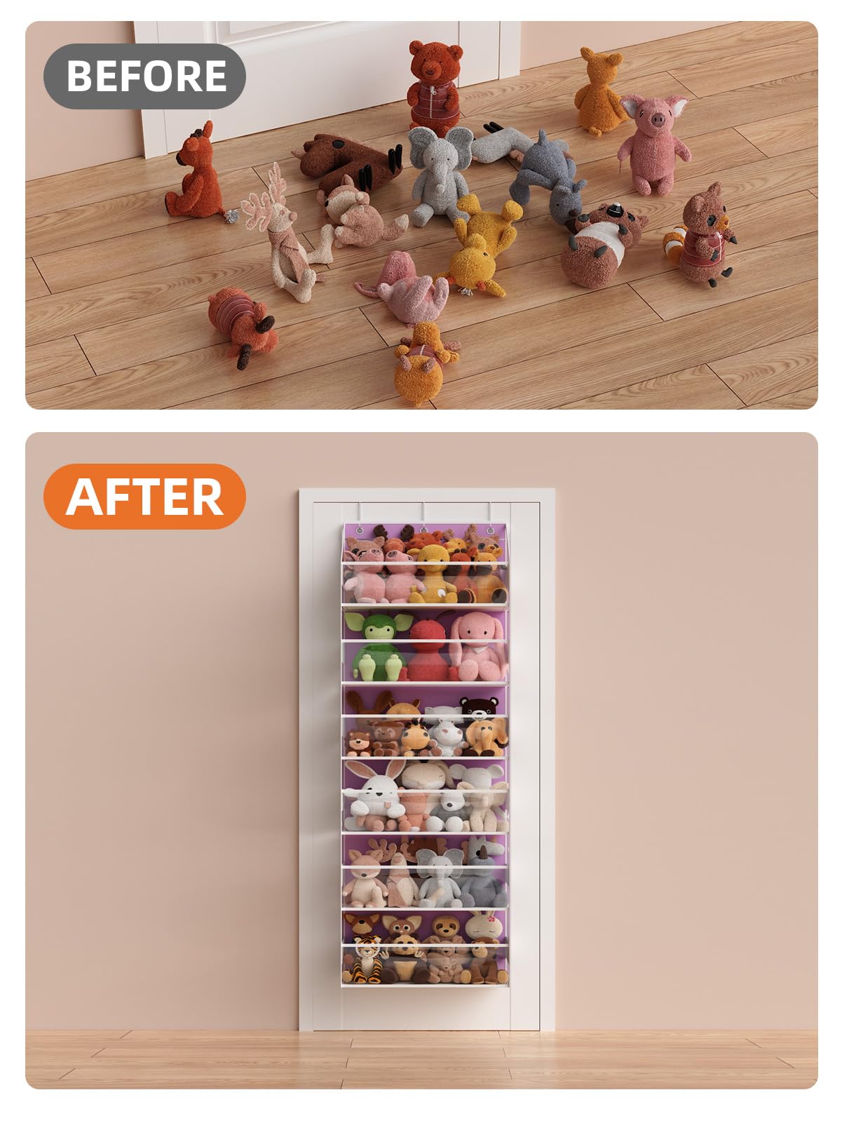 Türhänger-Organizer – 6-stöckige Aufbewahrung für Kuscheltiere, Badezimmer-Organizer und Aufbewahrung, schwingsicherer Hängeorganizer für Spielzeug/Babyartikel (Pink)