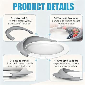 Plate Guard, Silicone Plate Guards for Eating, Dining Aids (Grey)