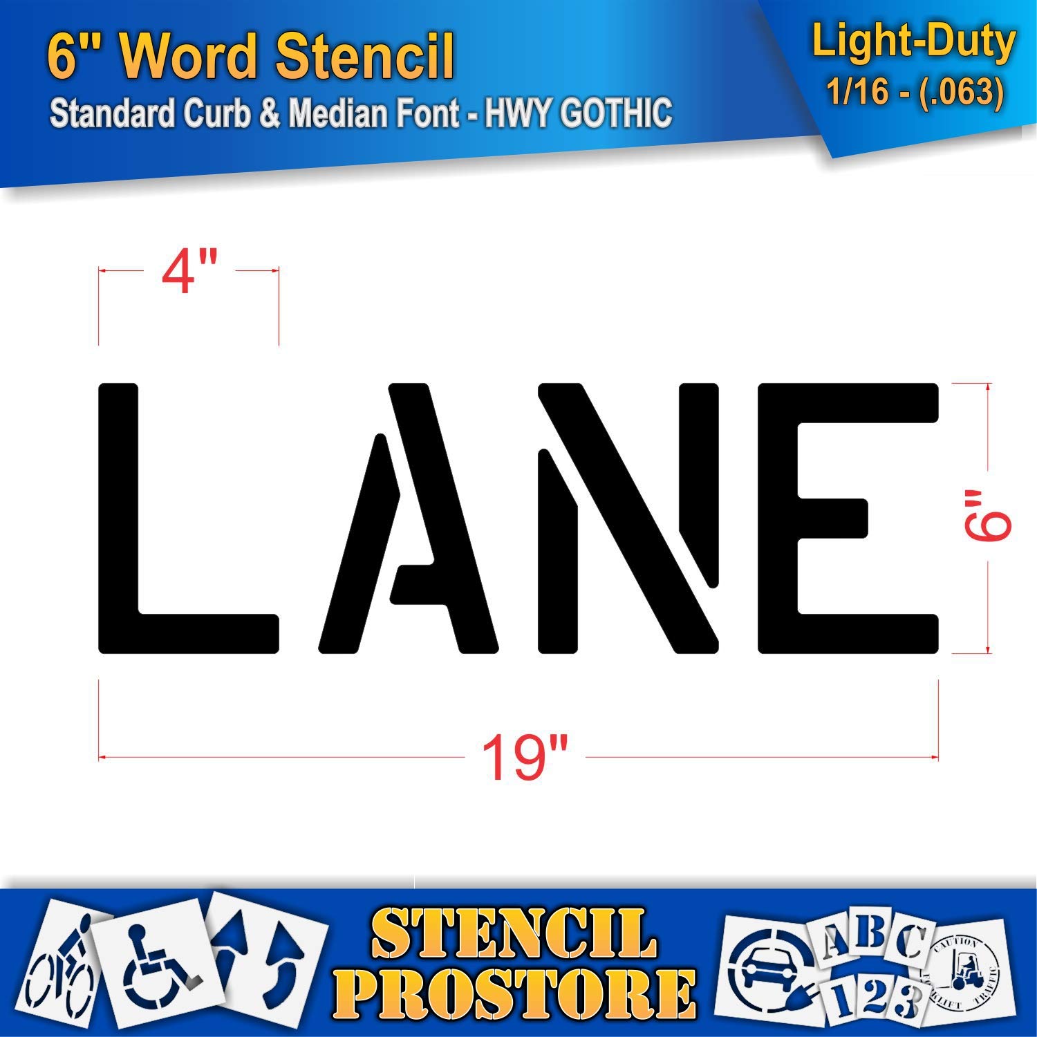Curb and Median Stencils - 6 inch Lane Stencil - 6" x 19" x 1/16'' (63 mil) - Light-Duty