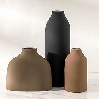 Juego de 3 jarrones de cerámica para decoración del hogar, decoración moderna de granja, flores frescas secas de hierba de las pampas, dormitorio, sala de estar, decoración de estantería, decoración