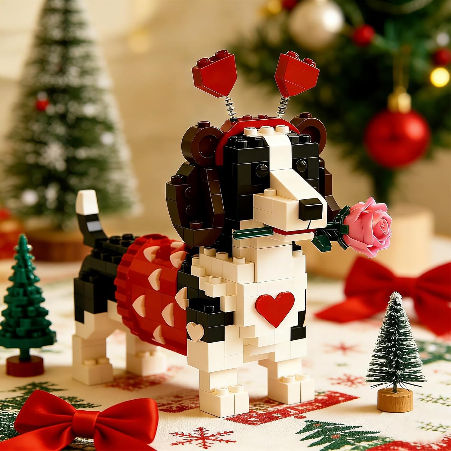 2026 Valentine’s Day Dachshund Brick Set,Funny DIY 3D Building Block Set Heart-Shaped Design Romantic Creative Gift for Home or Office Decor (Dog-A)