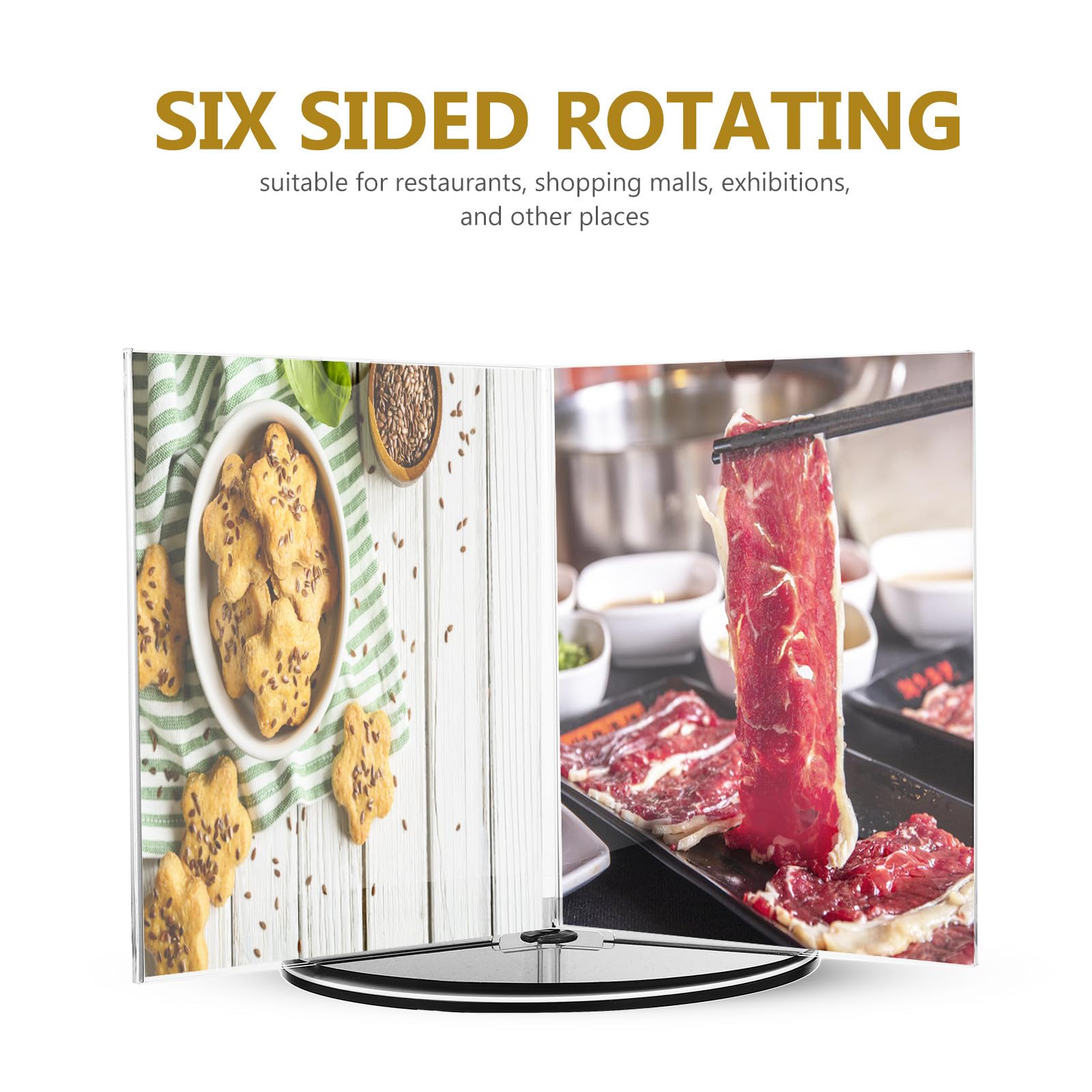 Healeved Portamenús Acrílico A5 con Soporte de Base para Escritorio, Expositor de Menú Giratorio de Seis Caras, Estable y Elegante para Restaurantes