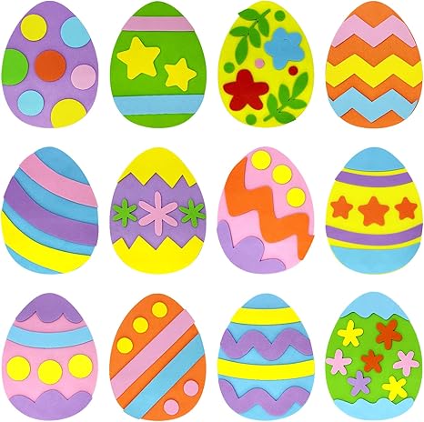 Hifunwu 24 Pcs Foam Easter Eggs for Crafts Easter Foam Stickers Crafts Party Favors Supplies