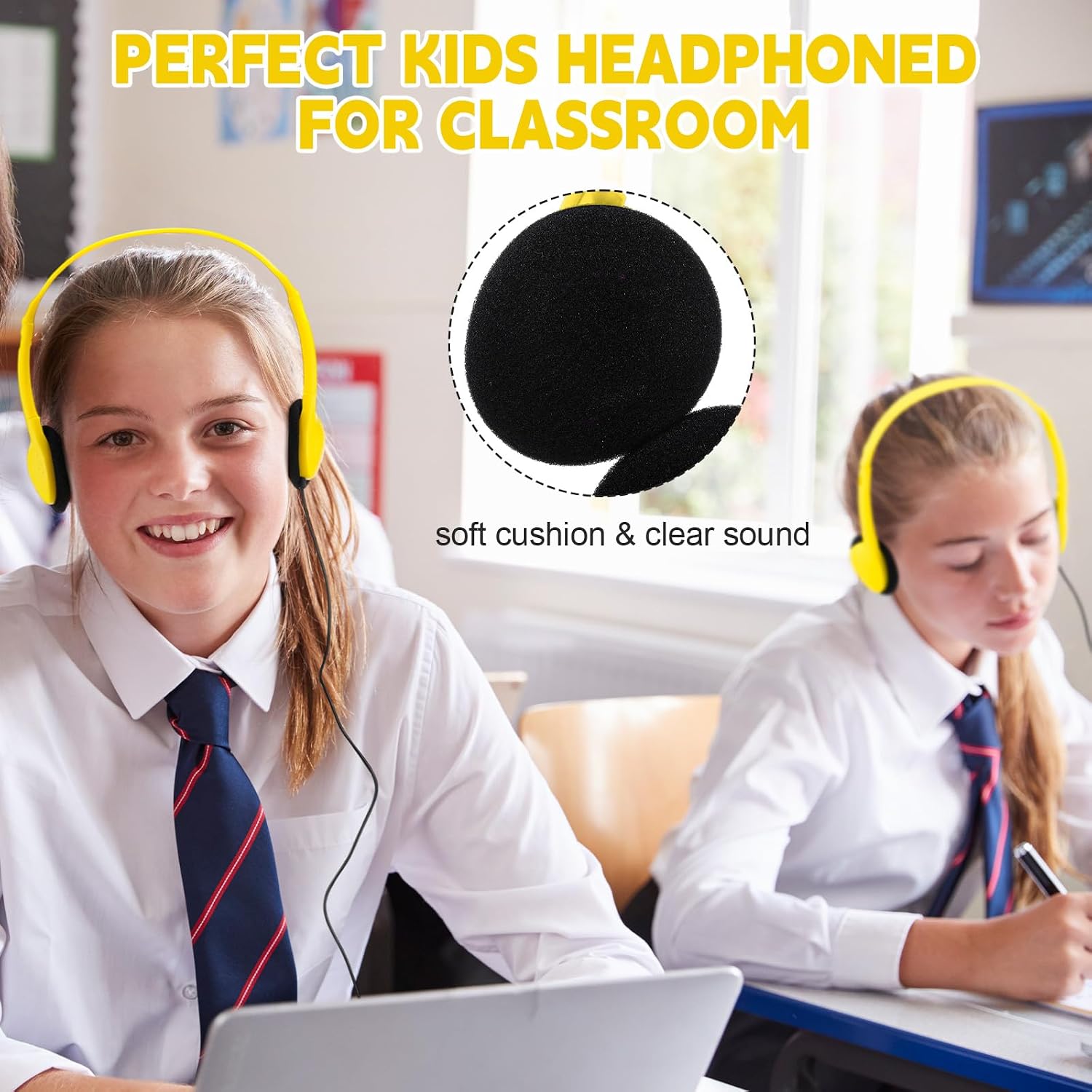 Konohan 30 Pack Headphones Bulk Classroom Headphones, Yellow, Classic image 5