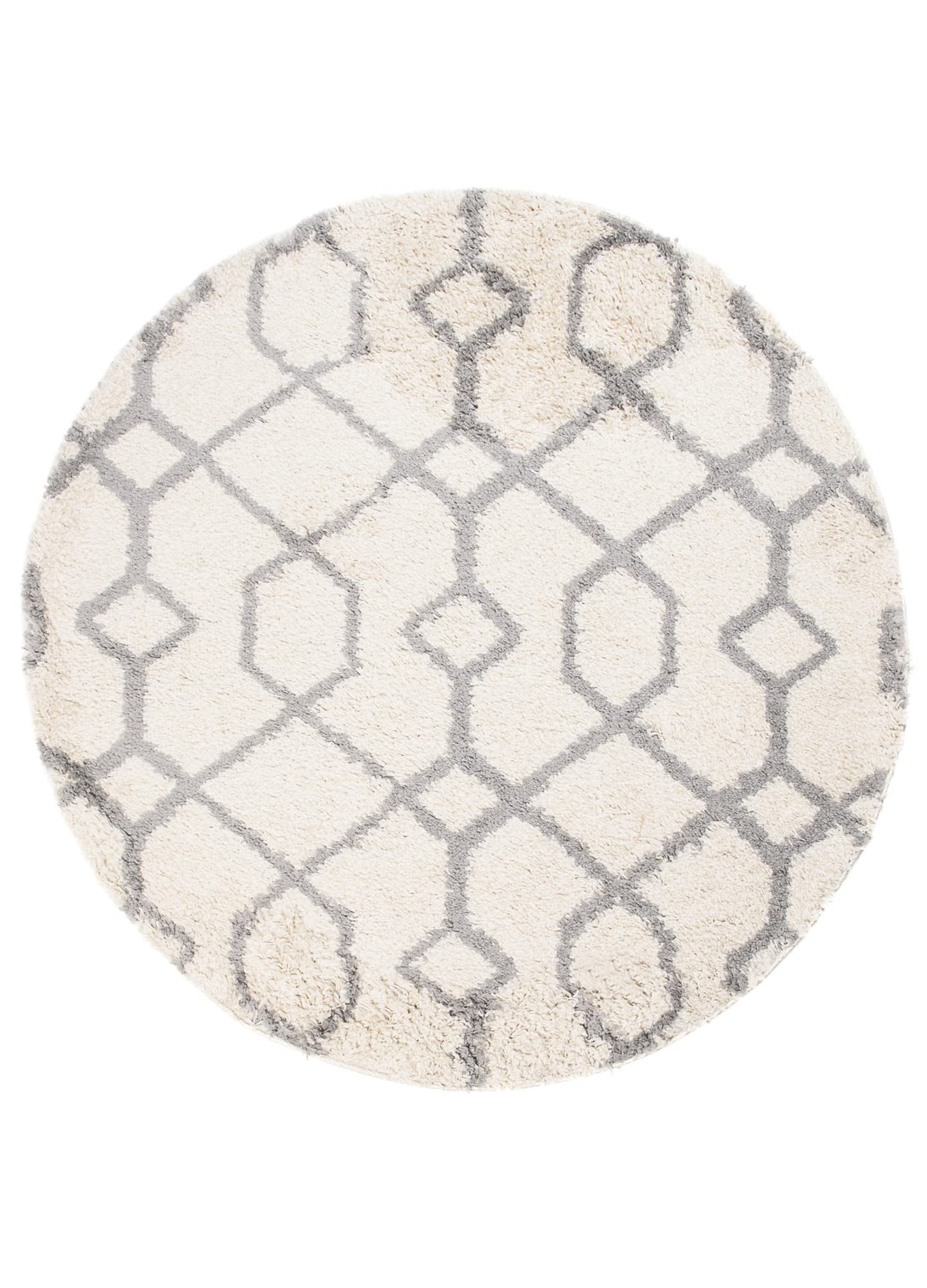 TAPISO Boho Rond Tapis Shaggy Poil Long Design Moderne Crème Gris Motif Géométrique Lignes Tapis Salon Chambre Ado Enfant Oeko-TEX Résistant Moelleux 200 x 200 cm