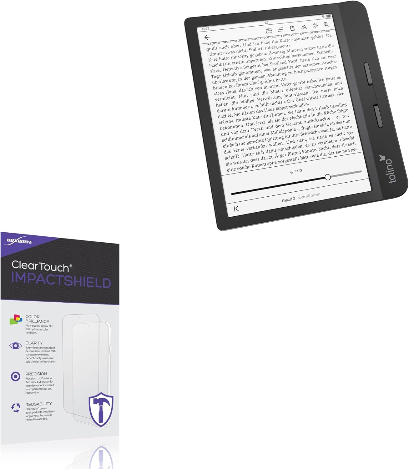 BoxWave Screen Protector Compatible With Tolino Vision 5 - ClearTouch ImpactShield (2-Pack), Impenetrable Screen Protector Flexible Film