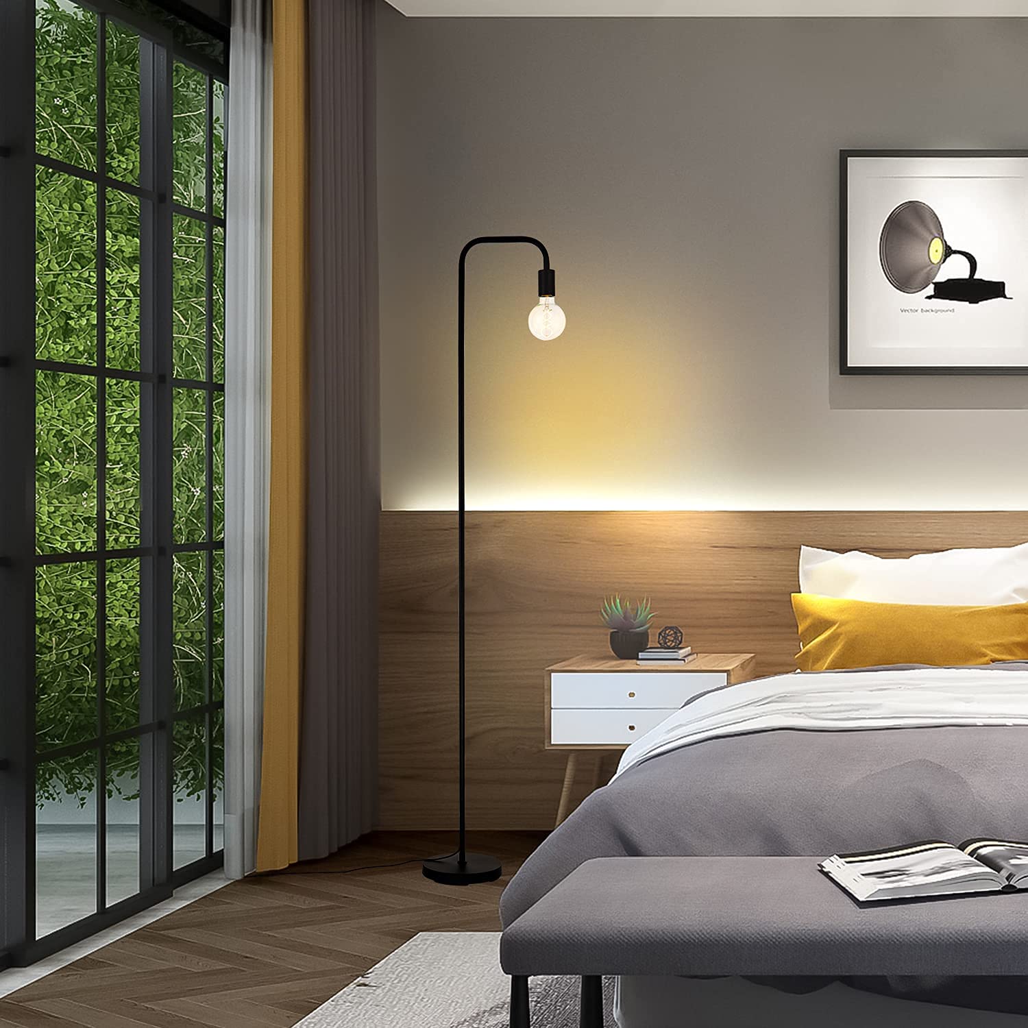 BBHome Lampada a stelo in stile retrò, minimalista, in metallo, con interruttore a pedale, per camera da letto, soggiorno, lettura, ufficio, 165 cm, E27 (nero)