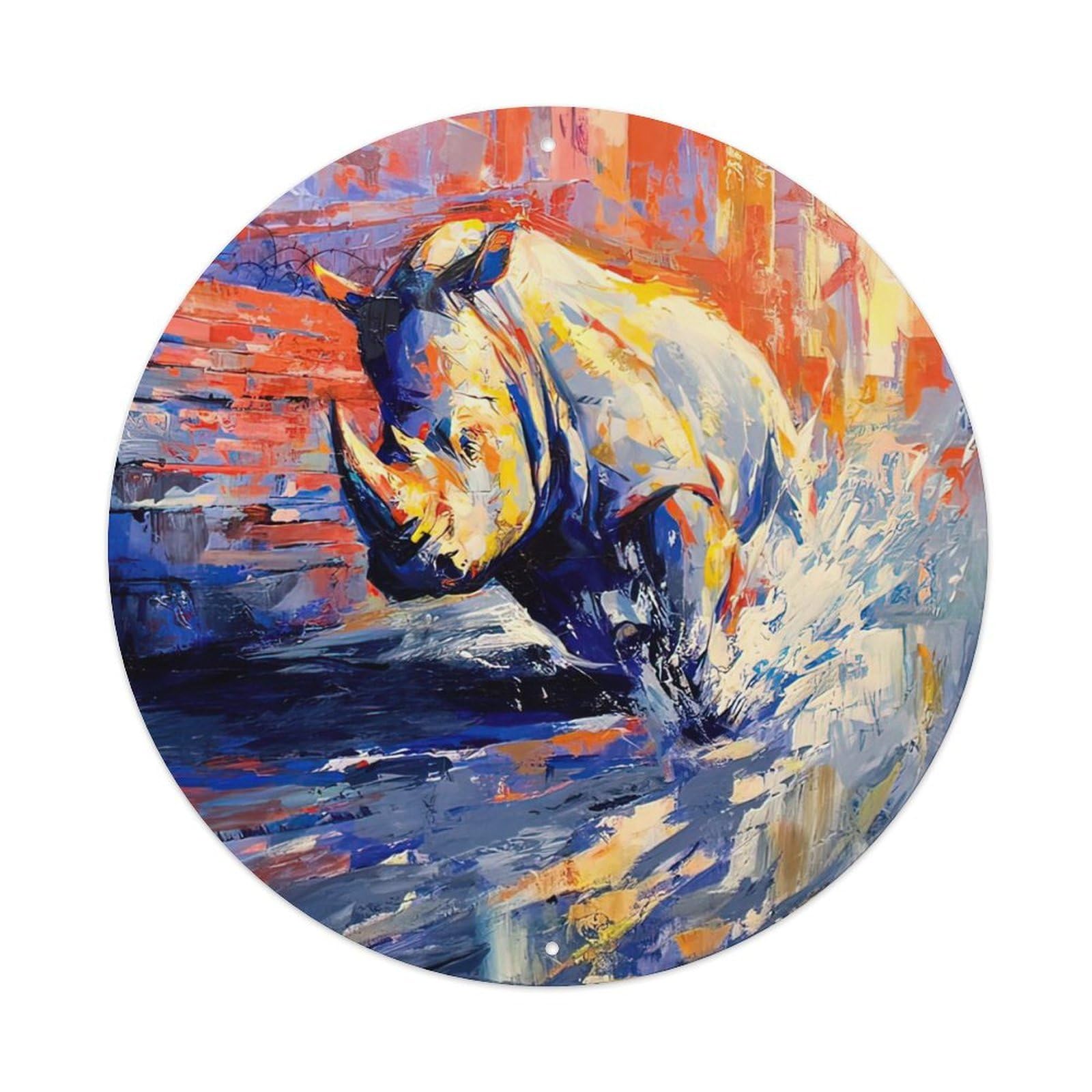 Animal Artwork Rage of Rhinoceros Vintage Metal Tin Sign Plaque Wall Decor for Cafe, Club Bar, Office, Garden Metal Poster 8x8Inch