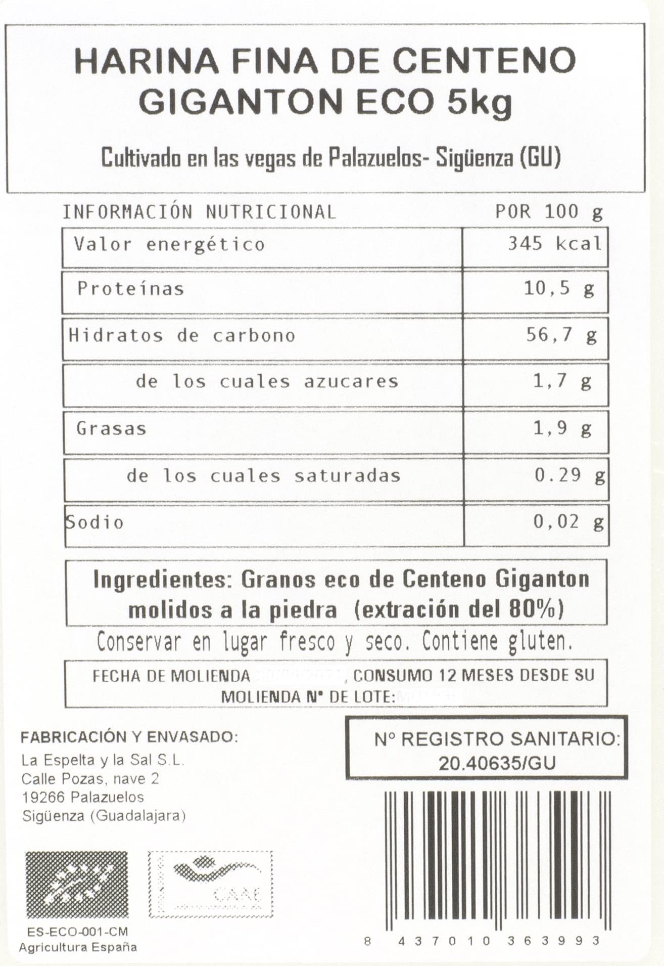 Despelta - Centeno Gigantón Harina Fina Ecológica - 5 Kg