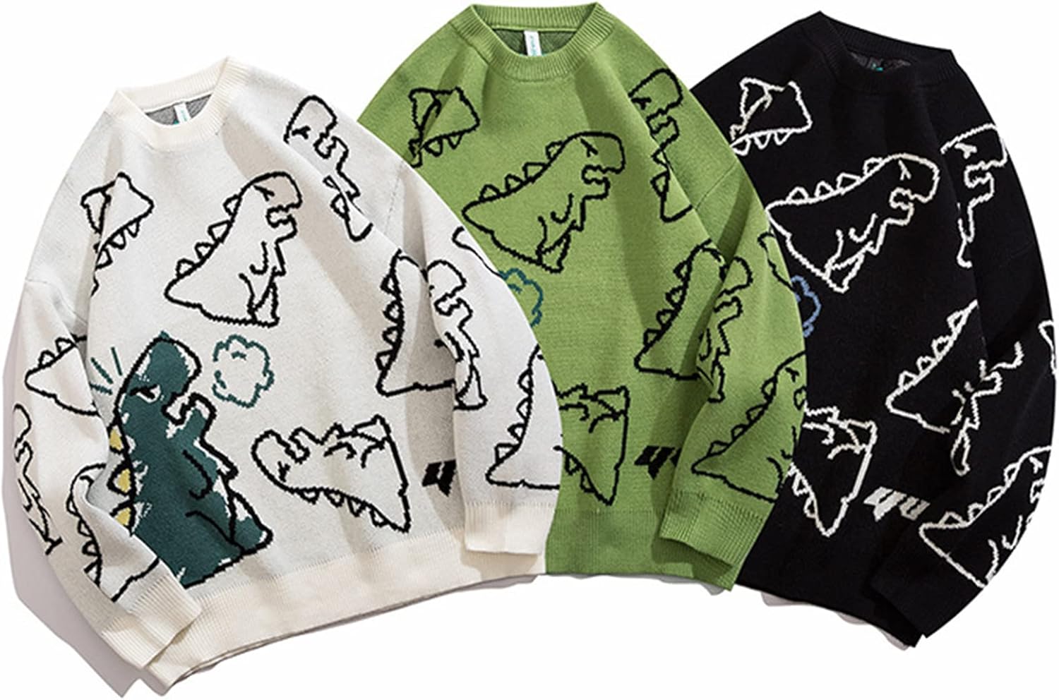 Flygo Women Dinosaur Knit Sweater Unisex Oversized Sweaters Casual Long Sleeve Pullover Jumper Knitwear - Image 5