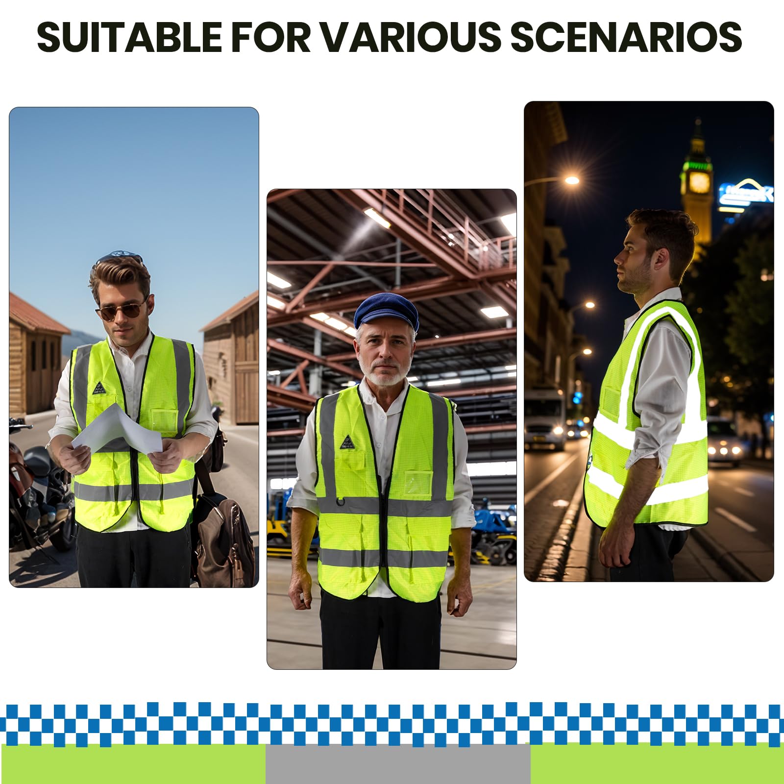 BeiLiDa High Visibility Safety Vest for Men & Women – Reflective Zippered Work Vest with Pockets, Breathable Polyester, 360° Visibility, for Cycling, Running, Construction