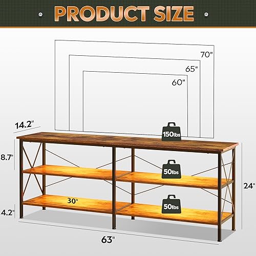 Miniatura 3 de WLIVE Soporte de TV para TV de 65 y 70 pulgadas con luces LED, centro de entretenimiento para juegos con almacenamiento, consola de TV industrial