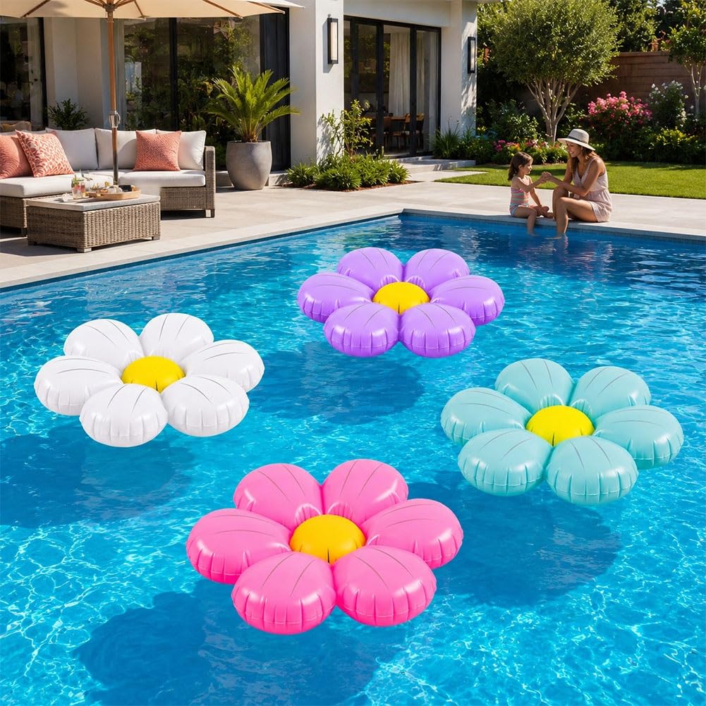 Photo 1 of 4 Pcs 20 Inches Inflatable Daisy Decorations Flower Pool Floats
