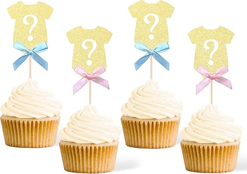 24 piezas de decoración de cupcakes con purpurina dorada con purpurina, para cupcakes, para niños o niñas, baby shower, decoración para tartas de