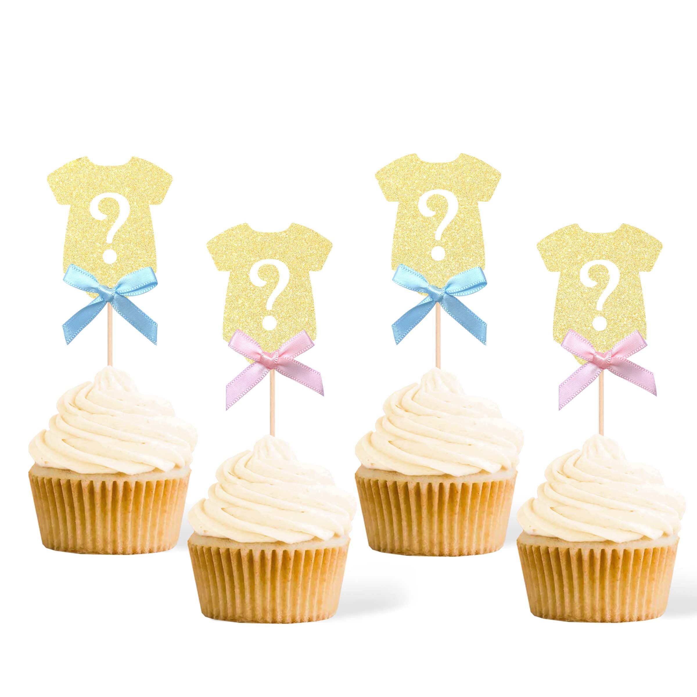 Amazon.com: Gexolenu 24 Pcs Gender Reveal Cupcake Toppers Glitter Gold ...