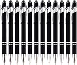 PASISIBICK 12-Piece Black Ballpoint Pen with Stylus Tip, 2 in 1 Stylish Metal Touch Screen Pen - Black Ink, 1.0 mm Medium Point - 5.5 x 0.4 inch / 14 x 1 cm