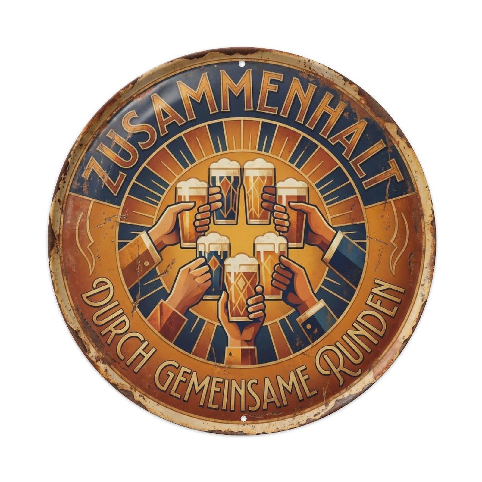 Vintage Bar Style Zusammenhalt Humorous Gathering Cohesion Metal Tin Sign Plaque Wall Decor for Cafe, Club, Garden Round Metal Poster 8x8Inch