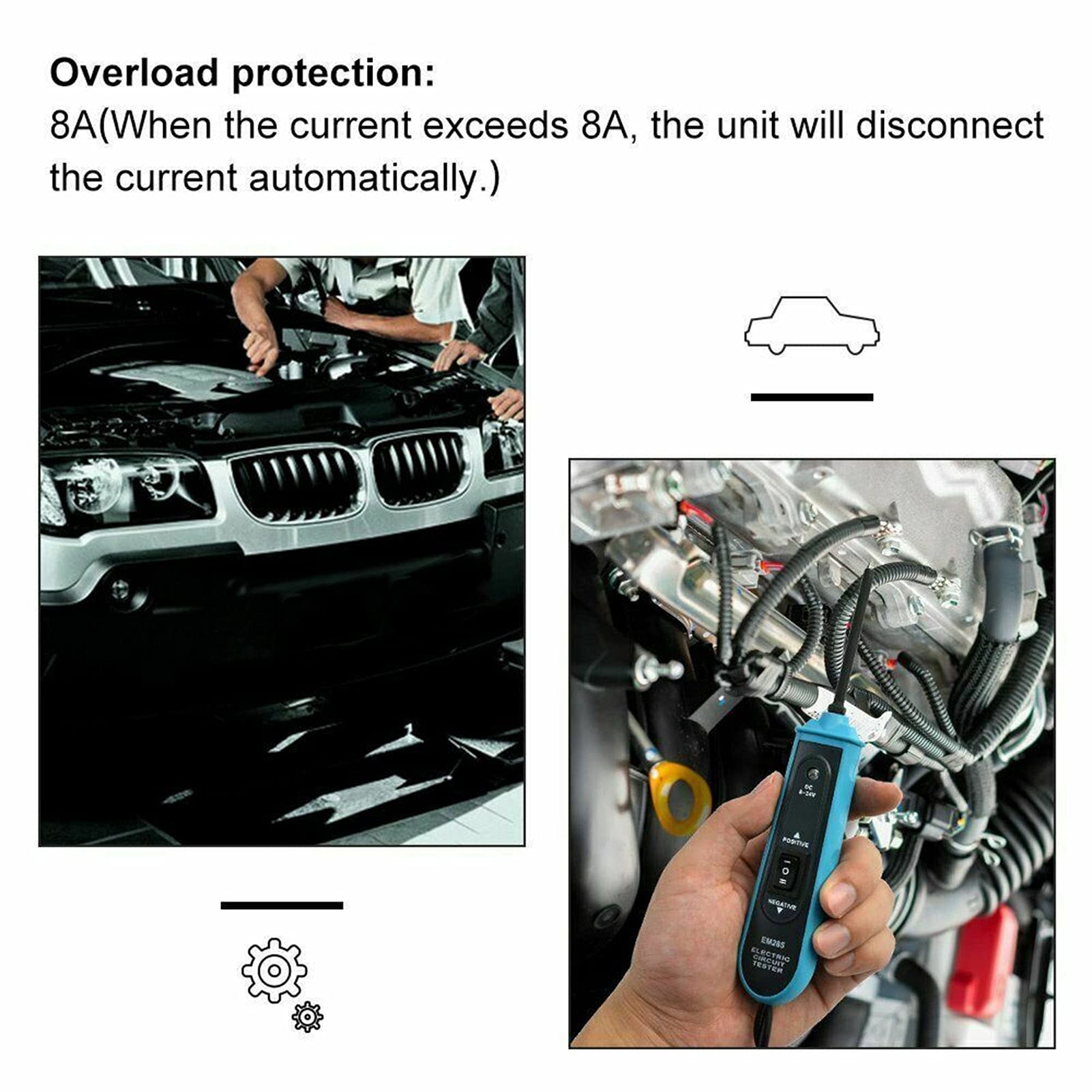 EM285 Tester per circuiti elettrici per auto 6‑24 V Protezione sovraccarico Sonda per circuito staccabile Strumento diagnostico elettrico automobilistico per professionisti
