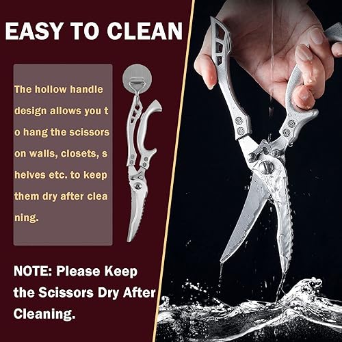 Miniatura 4 de Tijeras para aves de corral, tijeras de cocina resistentes con resorte y borde dentado, tijeras de cocina aptas para lavavajillas, tijeras afiladas