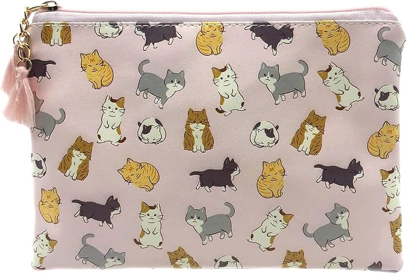 Necessaire de maquiagem XDMXY Cute Cats em PU, com zíper e pingente