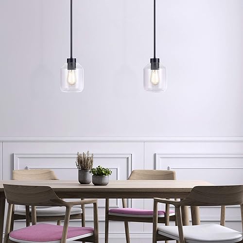 Miniatura 6 de Globe Electric 60331 Middleton 1 iluminación colgante, negro mate, pantalla de cristal transparente, bombilla no incluida