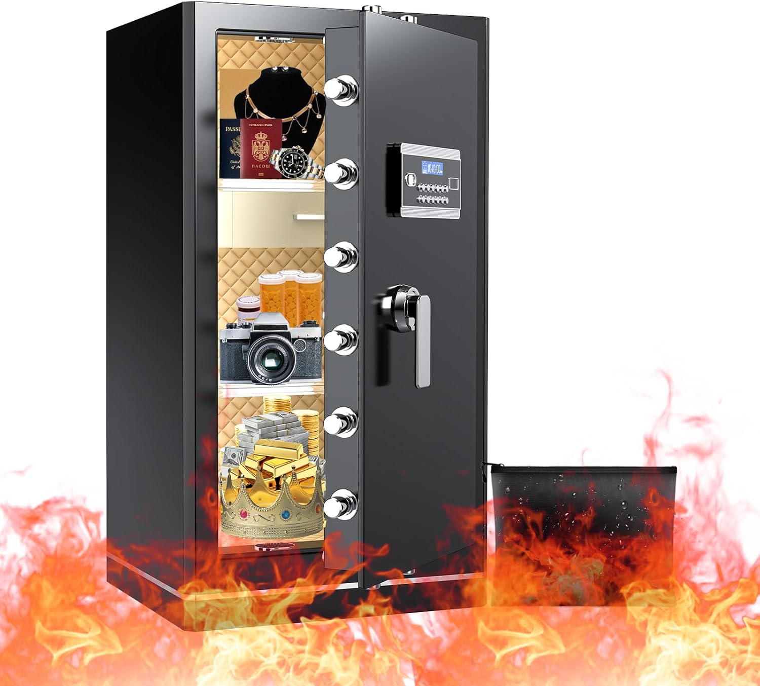 FABAO 8.1 Cuft Large Fireproof safe Box,Digital Security Home Safe Fireproof Waterproof with Programmable Keypad,Spare Keys and Alarm System, Anti-Theft Fire Safe Box for Money Firearm Medicines