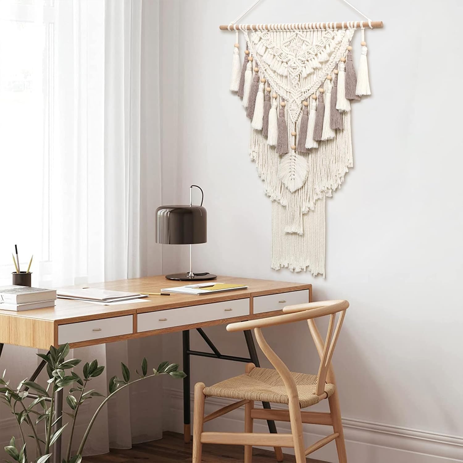 Dremisland Large Macrame Wall Hanging Woven Tapestry Beige Dusty Rose Handmade Tapestry Boho Chic Decor Large Wall Art for Home Apartment Living Room Bedroom Nursery Backdrop 37"x27.6" (Beige)