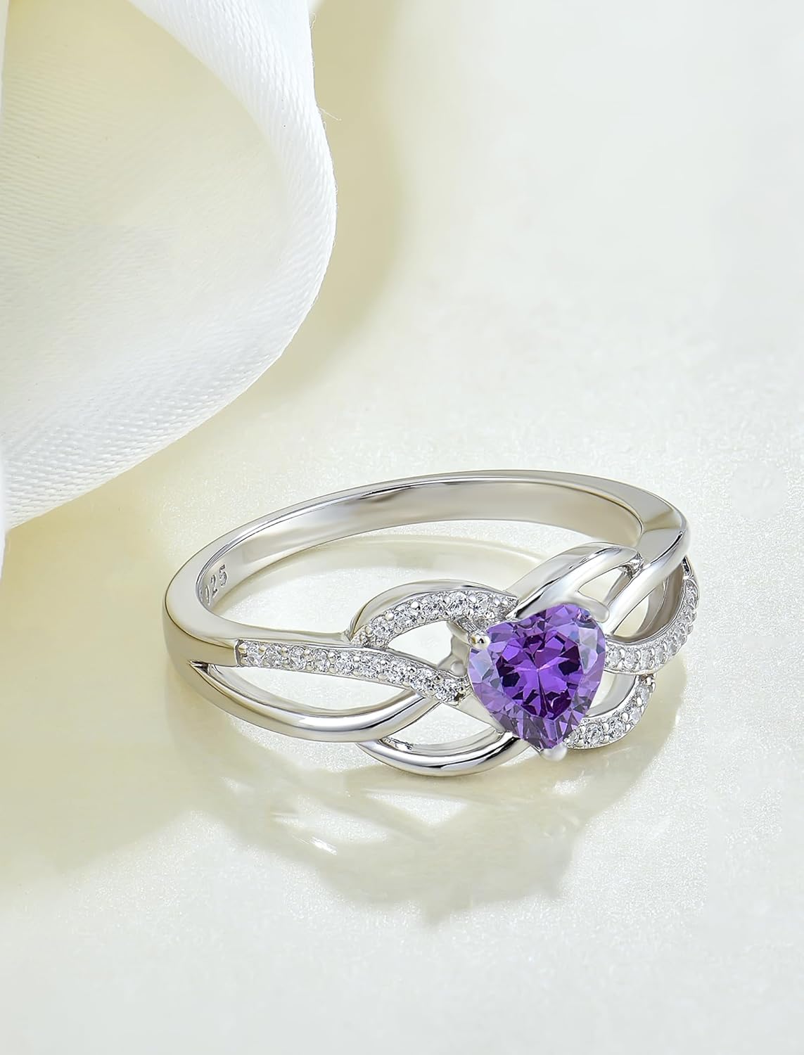 Celtic Knot Rings Infinity Twisted Rings, 925 Sterling Silver Heart Statement Ring with Birthstone for Women Jewelry Gift - Image 5