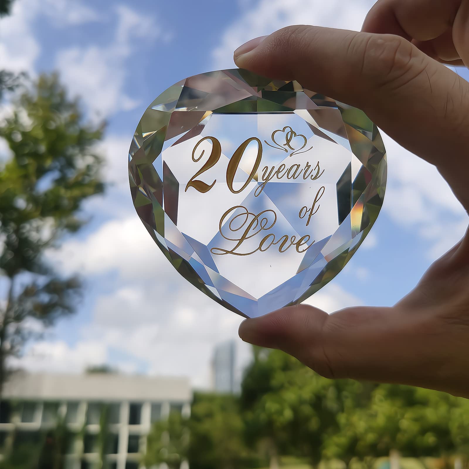Kristallherz 20. Hochzeitstag - Lasergraviertes Andenken Mit LED-Basis, Geschenk Für Paare