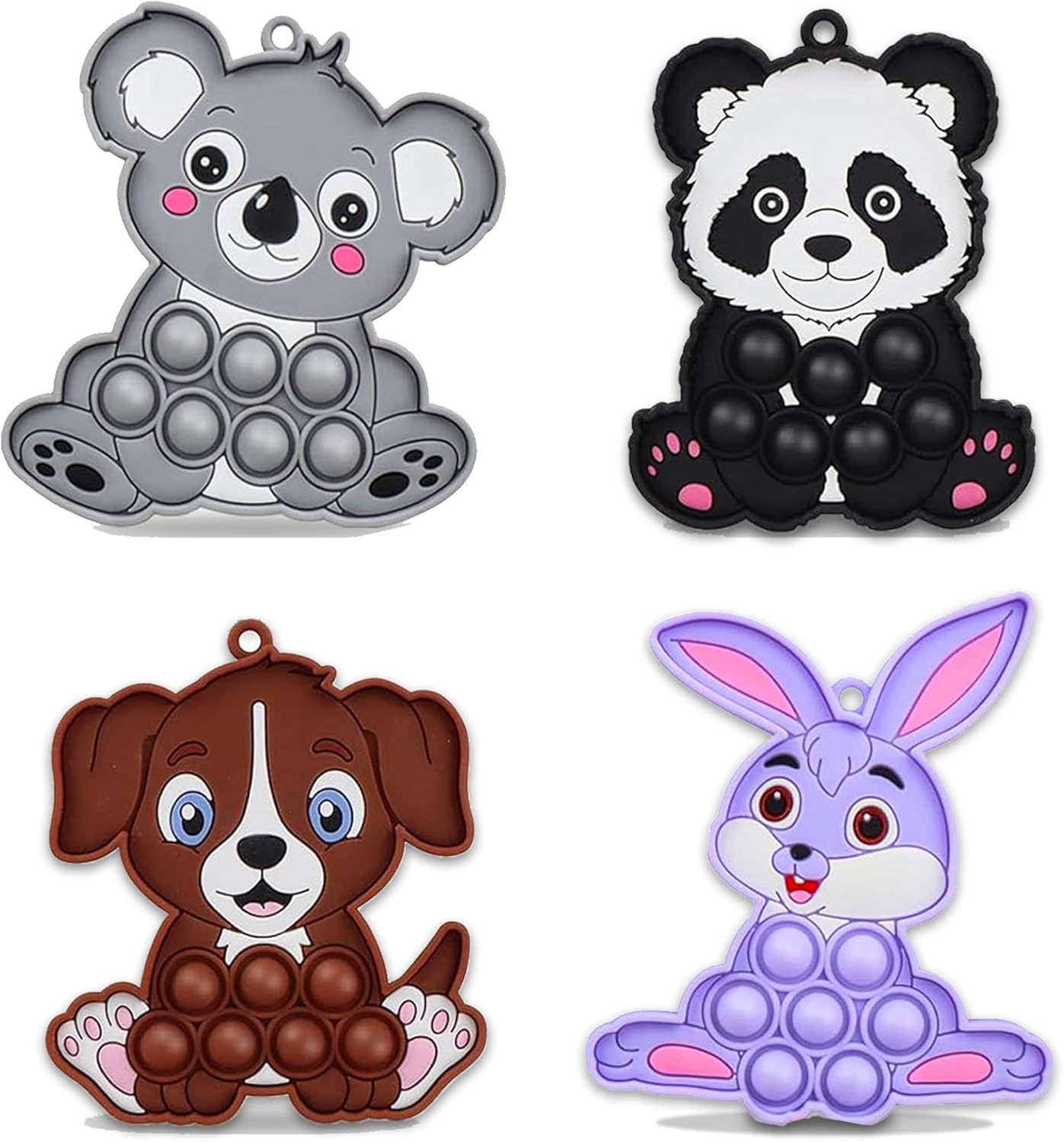 4 PCS Animal Fidget Sensory Toys, Dog Bunny Rabbit Koala Panda Popper Keychain Easter Basket Stuffers Car Travel Toy for Kids Toddler Boys Girls Birthday Gifts Classroom Prize