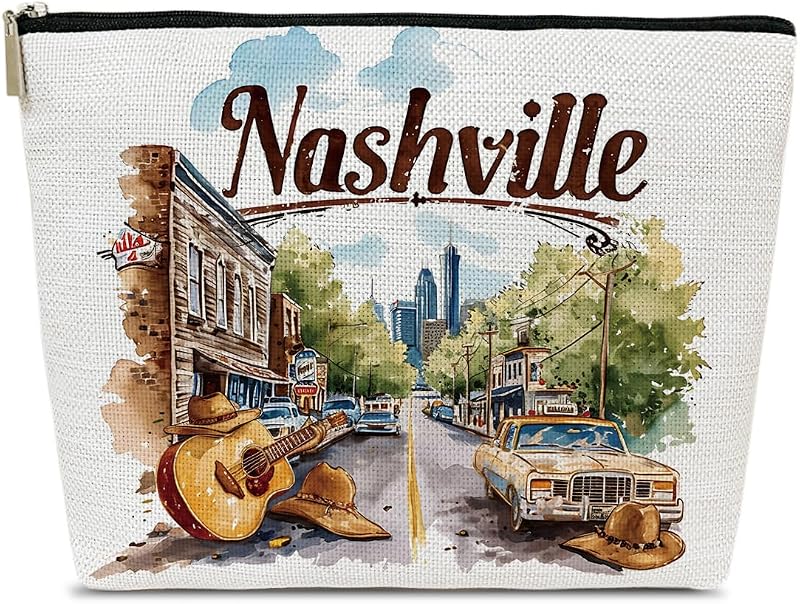 Necessaire de maquiagem Ythuil Nashville 03 em canvas com zíper, 25,4 cm x 5,08 cm x 17,78 cm, 1 unidade