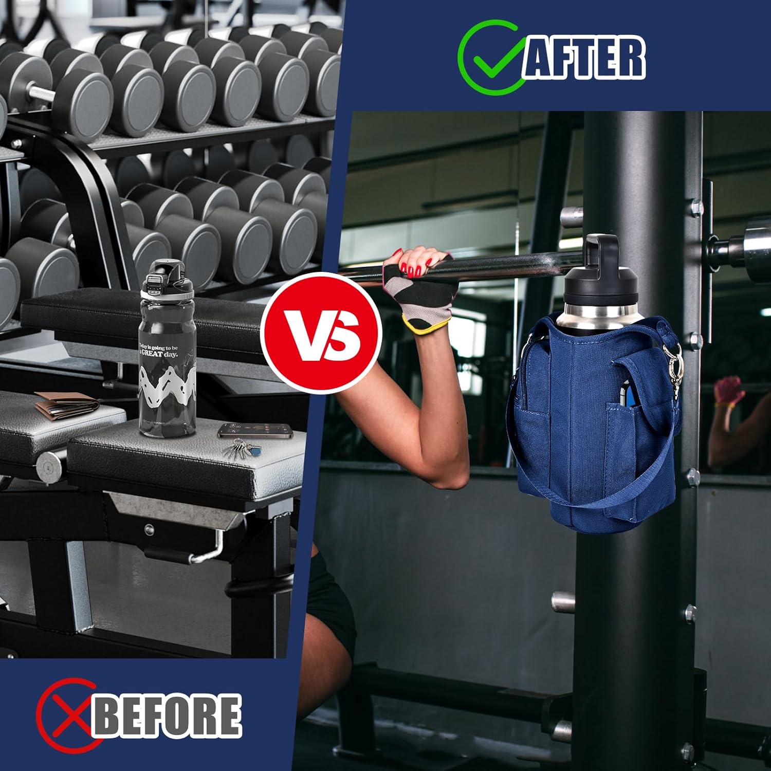 icolor Magnetic Gym Bag Water Bottle Carrier Holder with Phone Pockets & Shoulder Strap,Gym Magnetic Bag 5 Built-in Magnets Gym Accessories Organizer Sling Bottle Bag Pouch Sleeve - Image 6