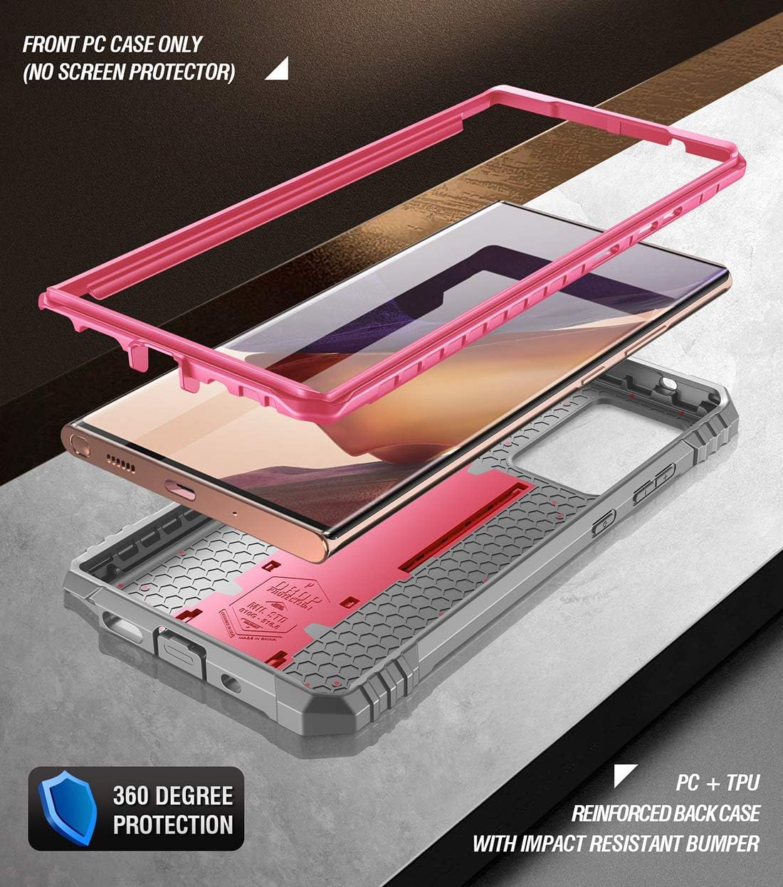 Poetic Revolution Series for Samsung Galaxy Note 20 Ultra Case, Full-Body Rugged Dual-Layer Shockproof Protective Cover with Kickstand, Without Built-in-Screen Protector, Pink