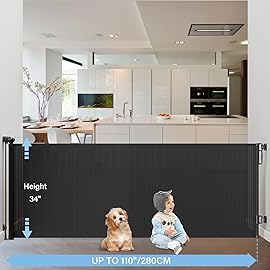 PRObebi Retractable Baby & Dog Gate - Extends to 110 Wide, 34 Tall, for Stairs, Doorways, Hallways, Outdoor, Deck, Porch